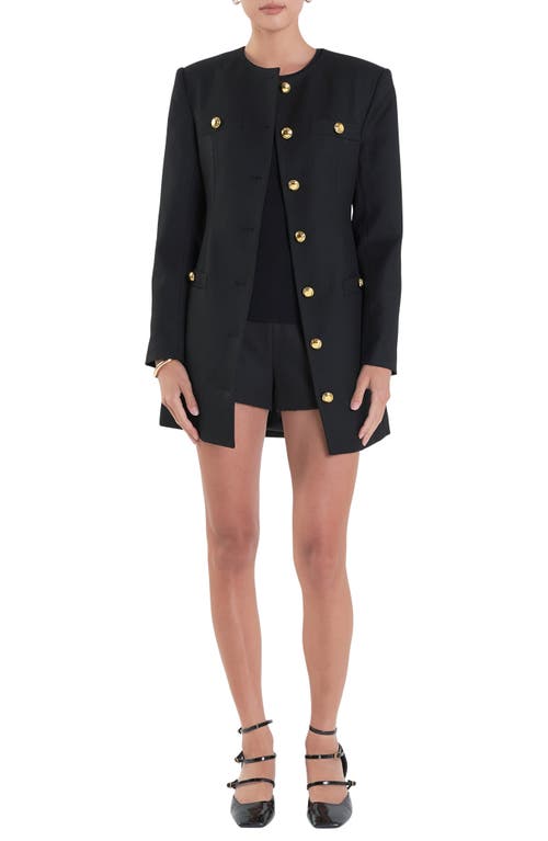 ENGLISH FACTORY ENGLISH FACTORY PADDED SHOULDER LONG SLEEVE MINIDRESS