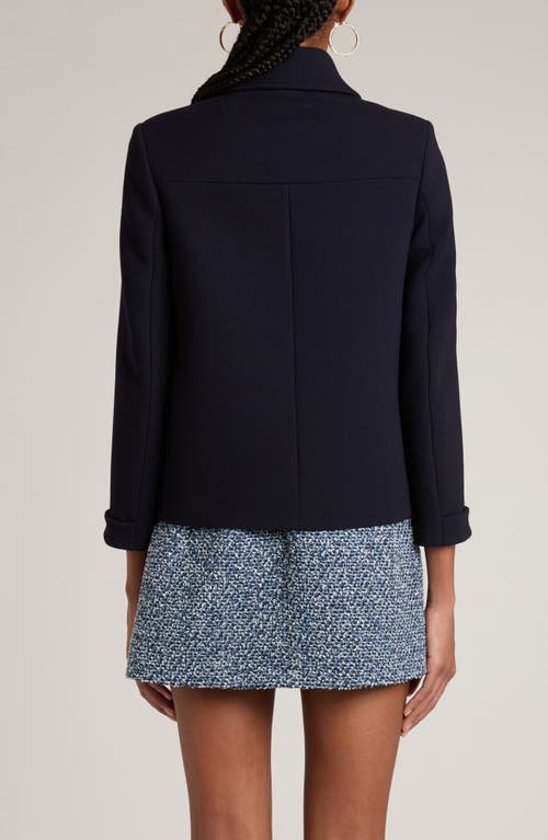 Shop Valentino Garavani V Detail Wool Blend Crop Peacoat In Navy