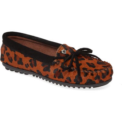Minnetonka Leopard Spot Genuine Calf Hair Moccasin, Brown