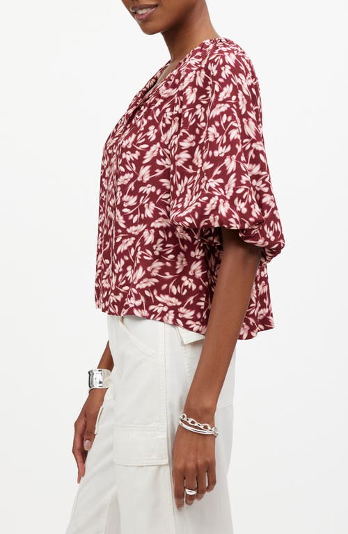 Shop Madewell Floral Bubble Sleeve Top In Bordeaux