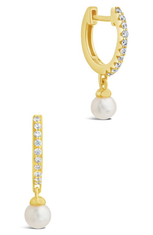 Sterling Forever Maggie Cubic Zirconia Imitation Pearl Drop Huggie Hoop Earrings in Gold at Nordstrom