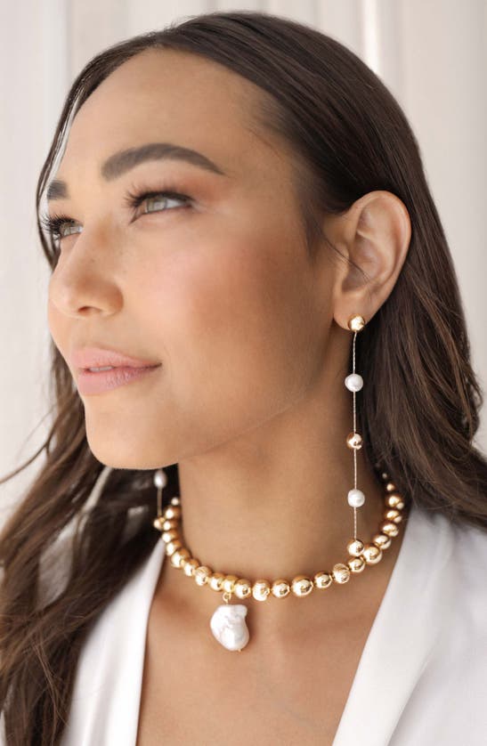 Shop Ettika Cultured Freshwater Pearl Linear Drop Earrings In Gold