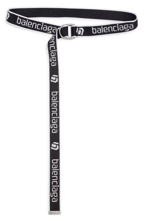 Shop Balenciaga D-ring Webbed Belt In Black/ White