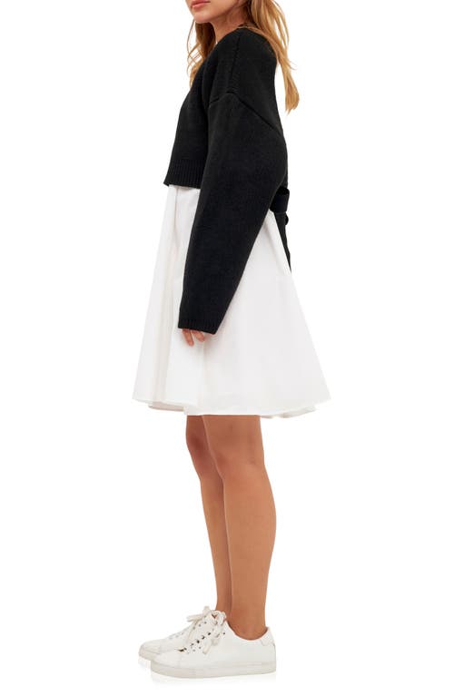 Shop English Factory Sweater With Poplin Minidress In Black/white