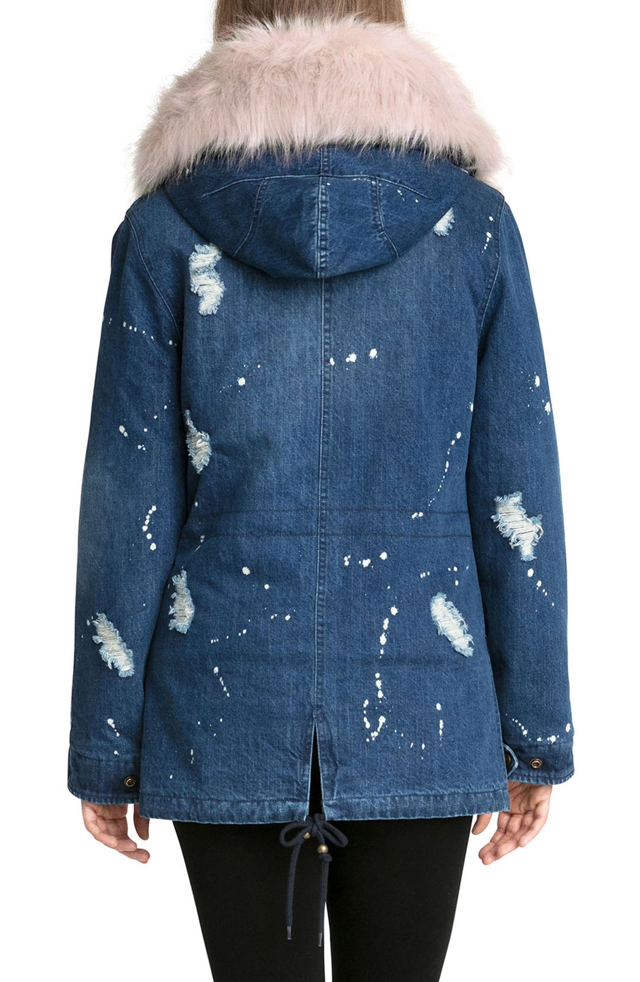 avec les filles faux fur trim denim parka