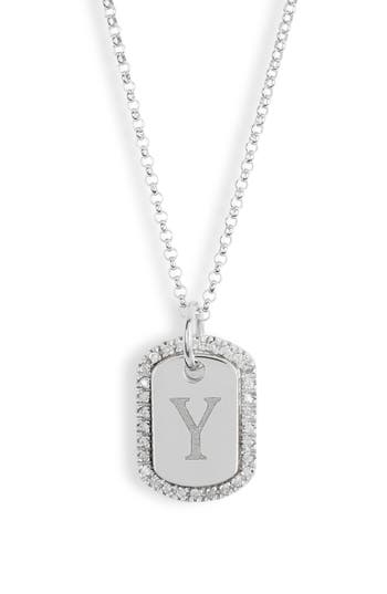 Meshmerise Diamond Initial Dog Tag Pendant Necklace In Metallic