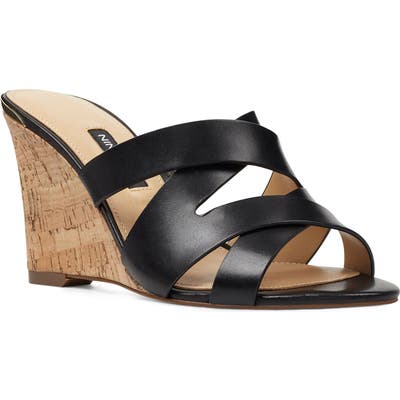 Nine West Lila Wedge Slide Sandal, Black