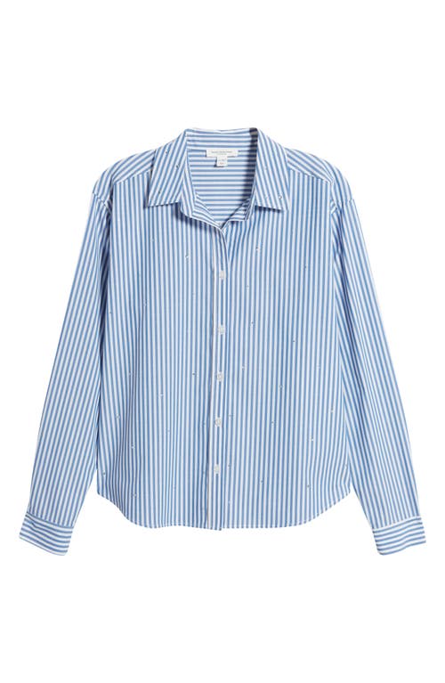 BEACHLUNCHLOUNGE BEACHLUNCHLOUNGE IRENE RHINESTONE STRIPE COTTON BLEND BUTTON-UP SHIRT