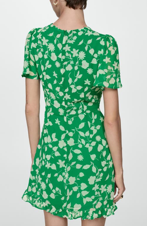 Shop Mango Polka Dot Flutter Sleeve Minidress In Green