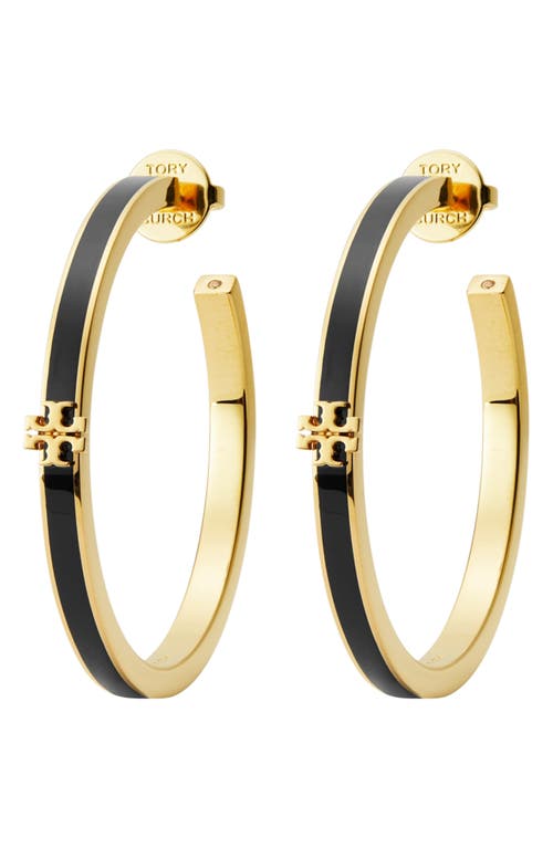 Shop Tory Burch Kira Enamel Hoop Earrings In Tory Gold/black