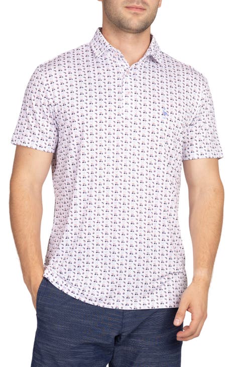 White Golf Carts Print Performance Polo (Big & Tall)