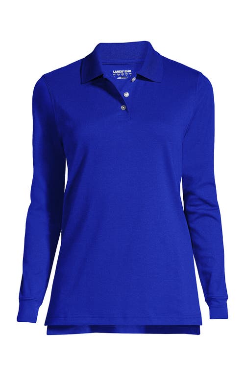 Lands' End School Uniform  Long Sleeve Interlock Polo Shirt In Cobalt