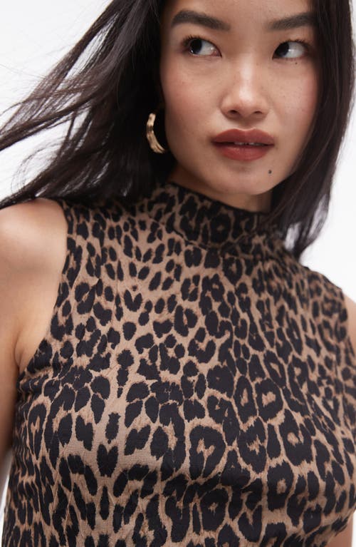 Topshop Sleeveless Crinkle Plisse Midi Dress In Leopard Print-brown In Brown