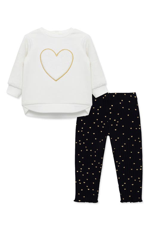 Little Me Babies'  Heart Sweatshirt & Pants Two-piece Set In Black