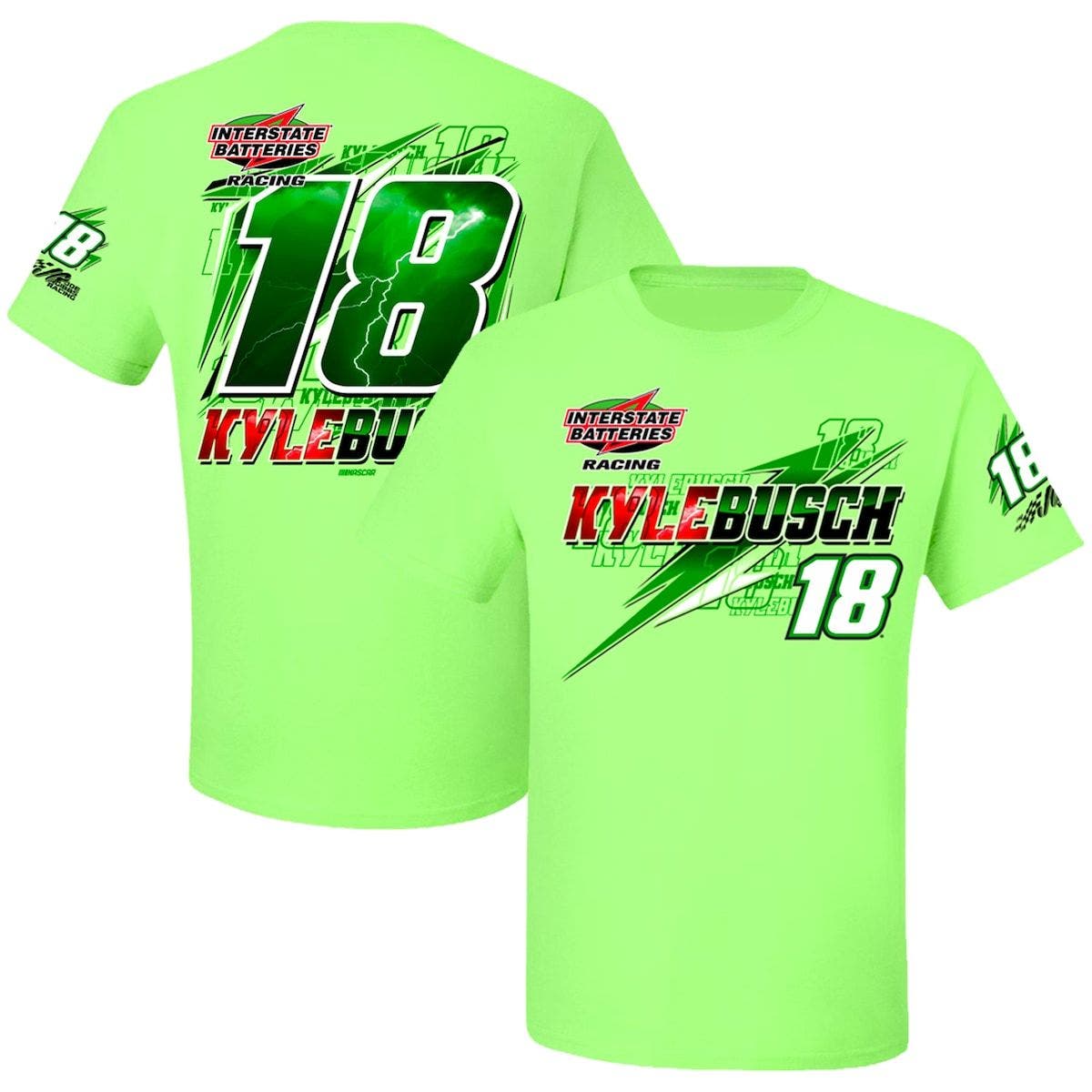 JOE GIBBS RACING TEAM COLLECTION Men's Joe Gibbs Racing Team Collection Neon Green Kyle Busch Lifestyle T-Shirt