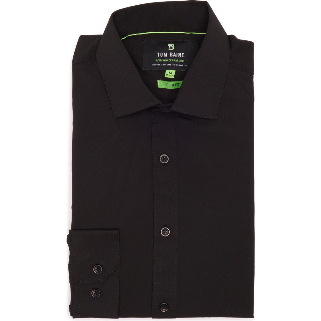 Tom Baine Comfort 4-way Stretch Winkle Free Performance Dress Shirt In Black