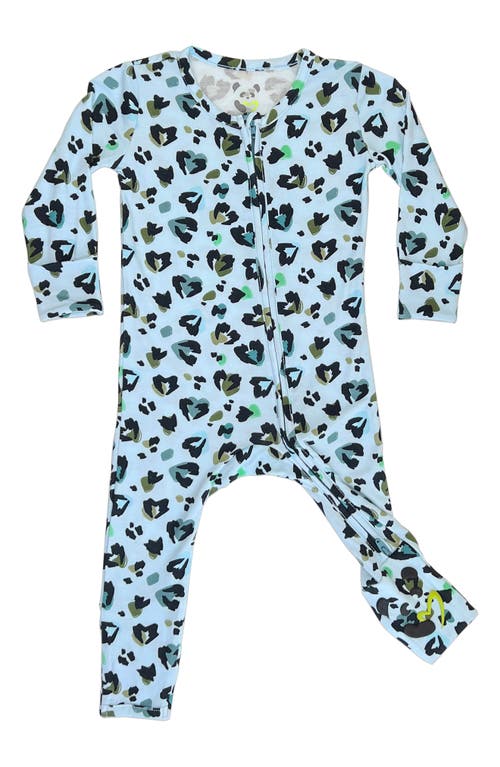 Bellabu Bear Kids' Blue Leopard Convertible Footie Fitted One-Piece Pajamas