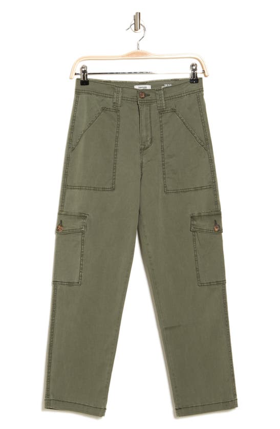 Kensie Straight Leg Ankle Crop Cargo Pants In Army Green
