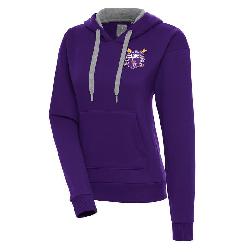 Shop Antigua Baseball College World Series Champions Victory Pullover Hoodie In Purple