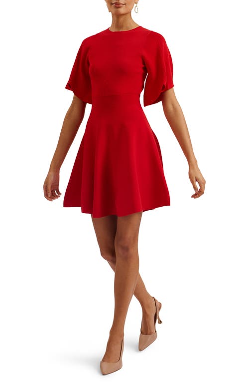 Olivia Rib Fit & Flare Dress in Red