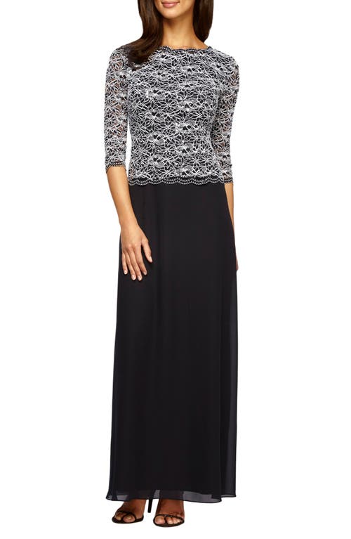 Alex Evenings Mock Two-Piece A-Line Gown Black/White at Nordstrom