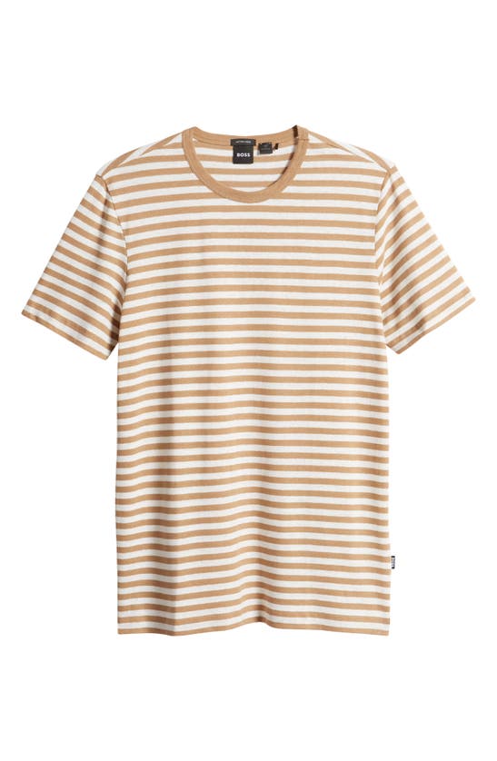Shop Hugo Boss Boss Tiburt Stripe Cotton & Linen T-shirt In Medium Beige