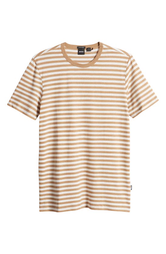 Shop Hugo Boss Tiburt Stripe Cotton & Linen T-shirt In Medium Beige