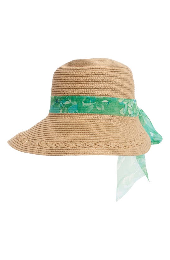 Shop Nordstrom Rack Scarf Trim Straw Hat In Dark Natural Combo