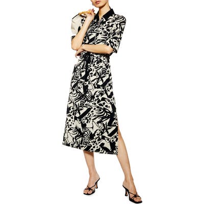 Petite Topshop Front Zip Midi Shirtdress, P US (fits like 2-4P) - Black