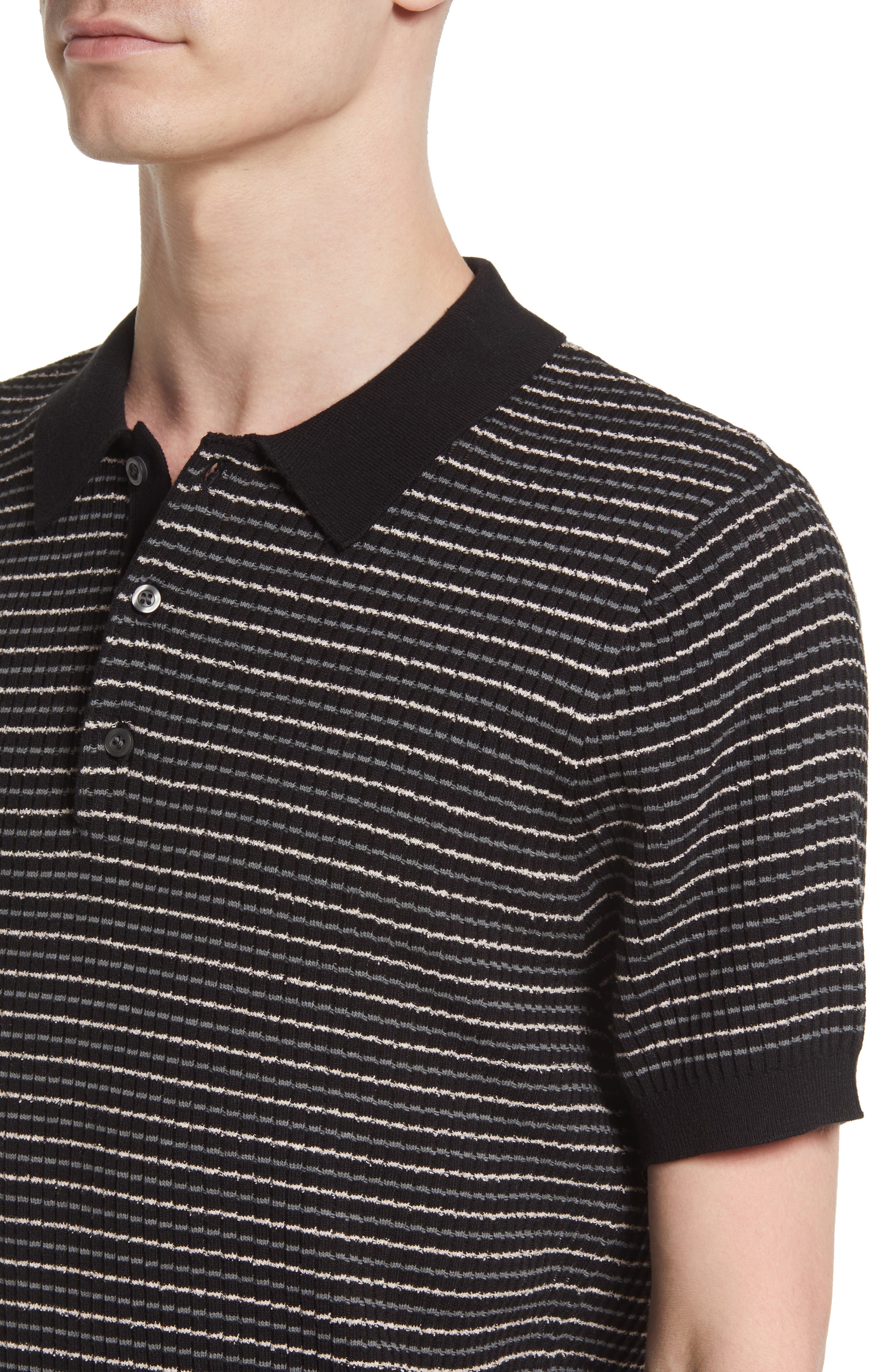 Open Edit Texture Knit Polo Sweater 