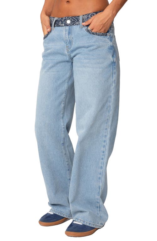 Shop Edikted Bandana Bliss Low Rise Wide Leg Jeans In Blue-washed