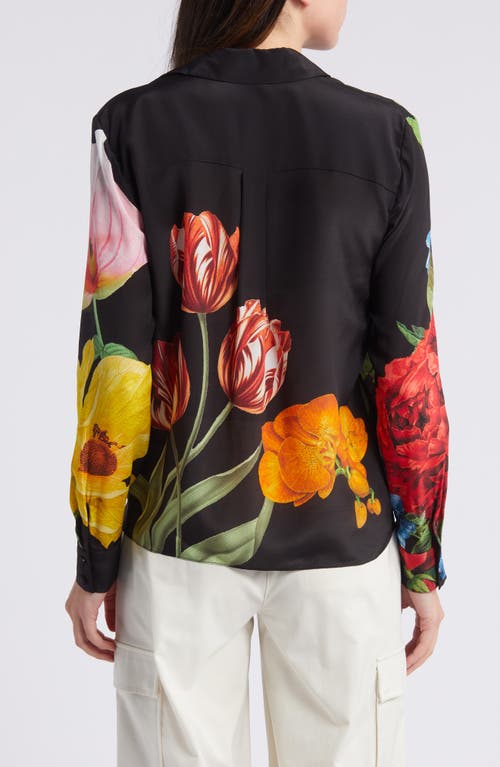 Shop Alice And Olivia Alice + Olivia Willa Floral Silk Button-up Shirt In Le Parisien Black