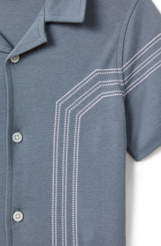 Shop Reiss Kids' Arlington Jr. Embroidered Cotton Camp Shirt In Air Force Blue