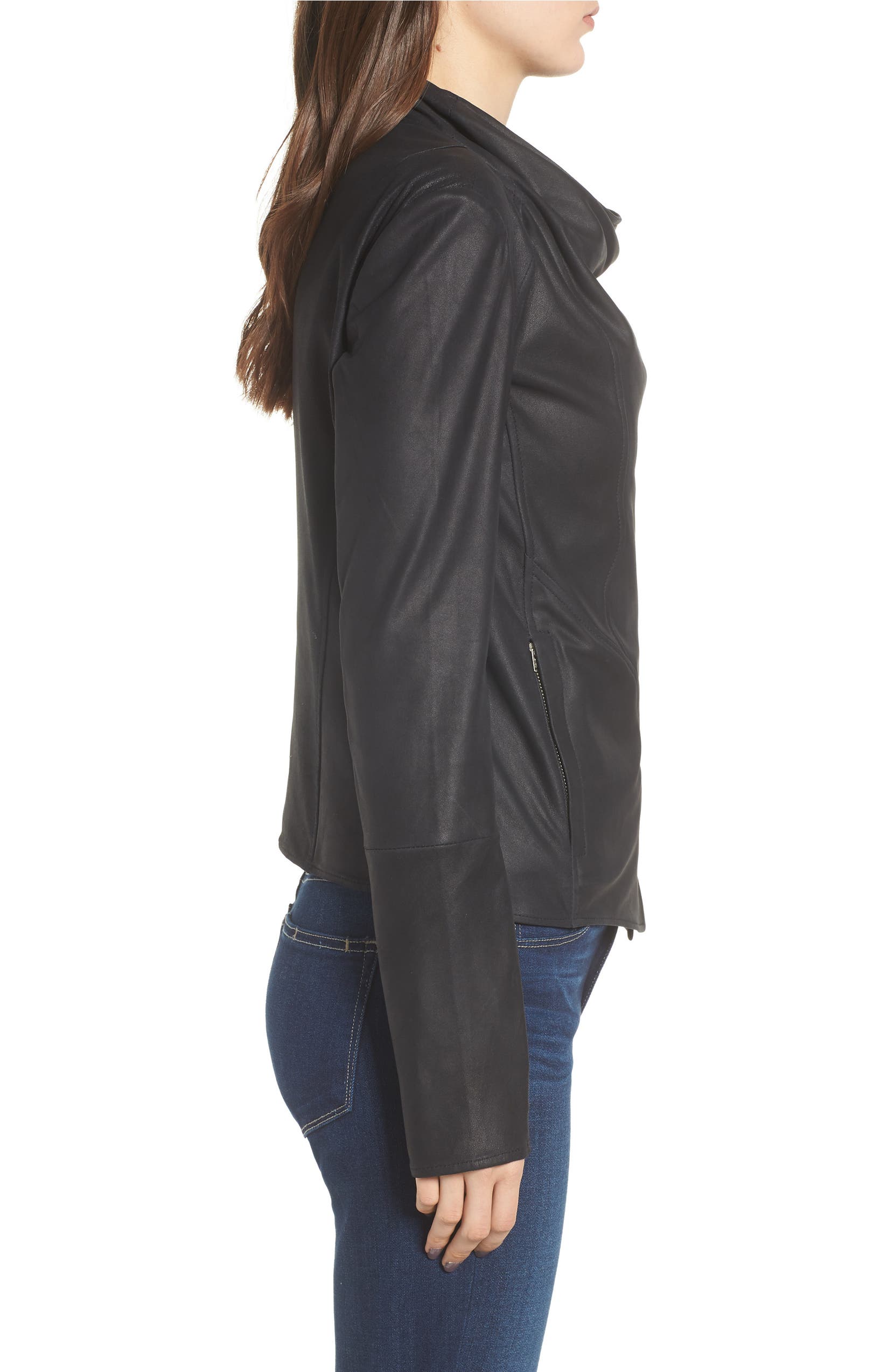 Asymmetrical Zip Front Leather Cascade Jacket