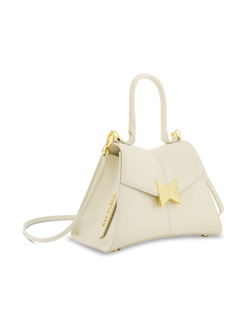 Mac Duggal Gold Hardware Detail Angular Top Handle Small Leather Handbag In Ecru