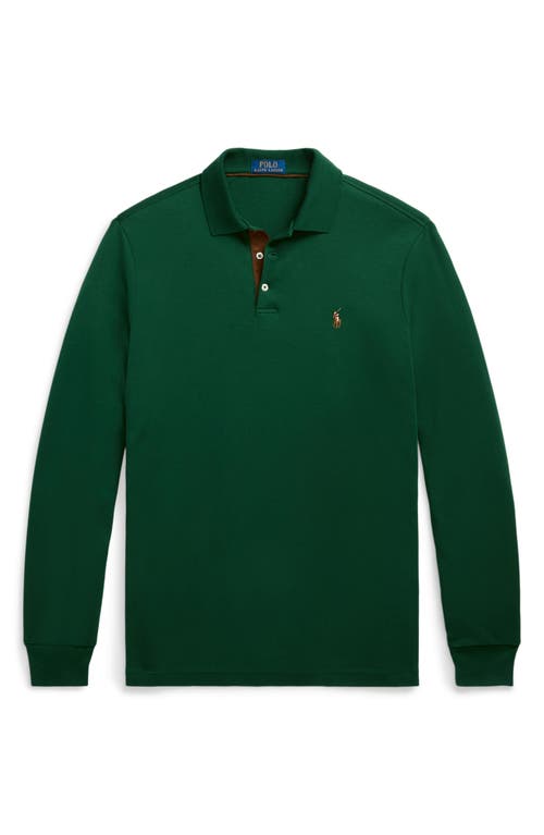 Shop Polo Ralph Lauren Long Sleeve Pima Cotton Polo Shirt In Vintage Pine