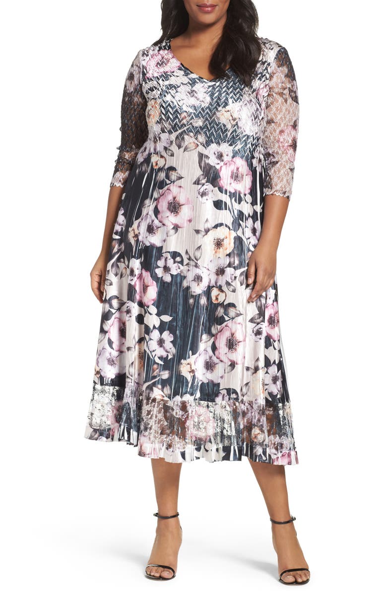 Komarov Print Lace & Charmeuse Dress (Plus Size) | Nordstrom