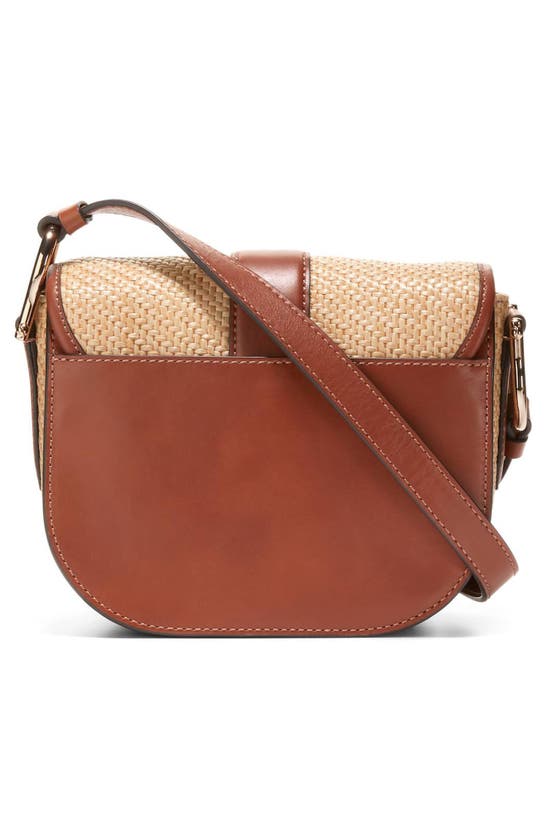 Shop Cole Haan Mini Essentials Straw & Leather Saddle Bag In Natural/ British Tan