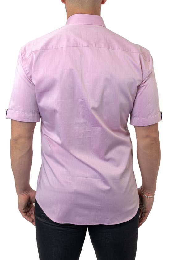 Shop Maceoo Galileo Fleur Rose Pink Contemporary Fit Short Sleeve Button-up Shirt