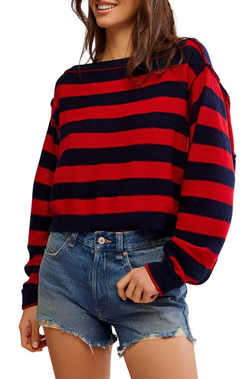 Shop Free People Into The Blue Stripe Crop Sweater In Red Combo