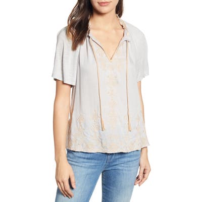 Lucky Brand Embroidered Peasant Top, Blue