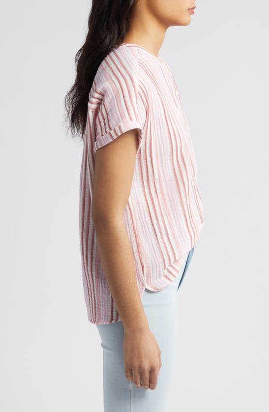 Shop Caslon (r) Stripe Cotton Gauze Henley In Ivory Cloud- Pink Vera Stripe