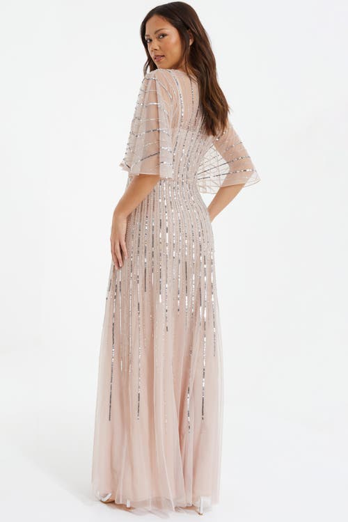 Quiz Embellished Sequin Evening Dress In Neutral