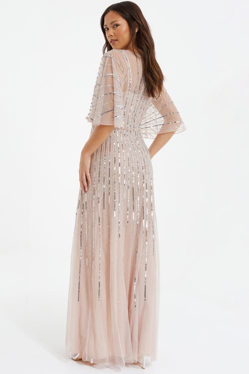 Shop Quiz Embellished Sequin Evening Dress In Neutral