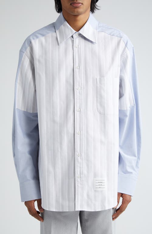 Thom Browne Oversize Paneled Cotton Button-Up Shirt Light Blue at Nordstrom,