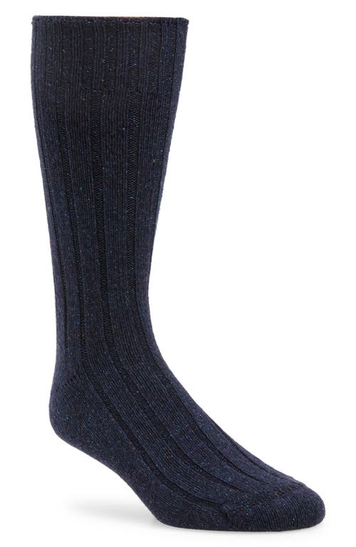 Ribbed Wool & Silk Blend Boot Socks in Navy