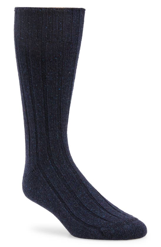 Shop American Trench Ribbed Wool & Silk Blend Boot Socks In Navy