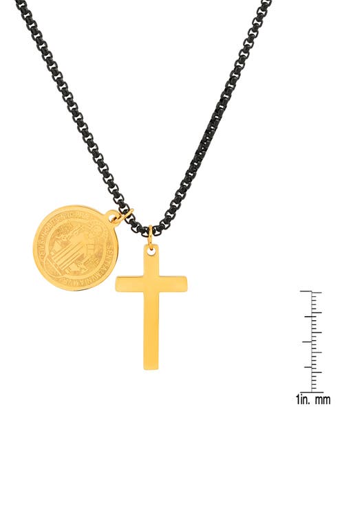 Shop Hmy Jewelry 18k Gold Plated Stainless Steel Prayer Charm Pendant Necklace In Black/yellow