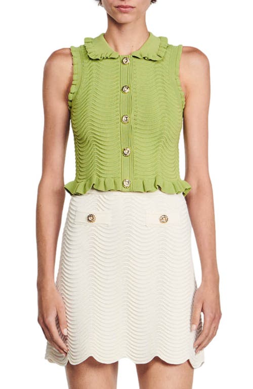 sandro Lina Ruffle Sleeveless Crop Sweater in Olive Green at Nordstrom, Size 1