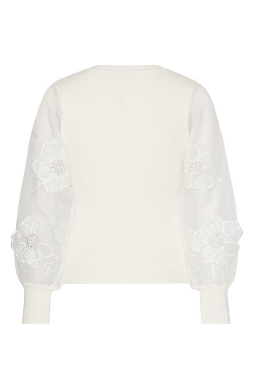 Shop Milly Koda Floral Organza Sleeve Sweater In Ecru